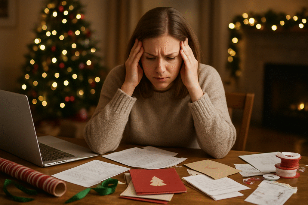 Holiday tasks piling up showing how Christmas planning becomes overwhelming without virtual assistant support