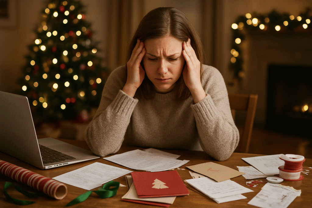 Holiday tasks piling up showing how Christmas planning becomes overwhelming without virtual assistant support