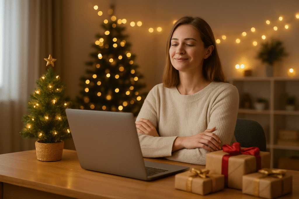 Relaxed family enjoying the holidays thanks to virtual assistant support reducing holiday stress
